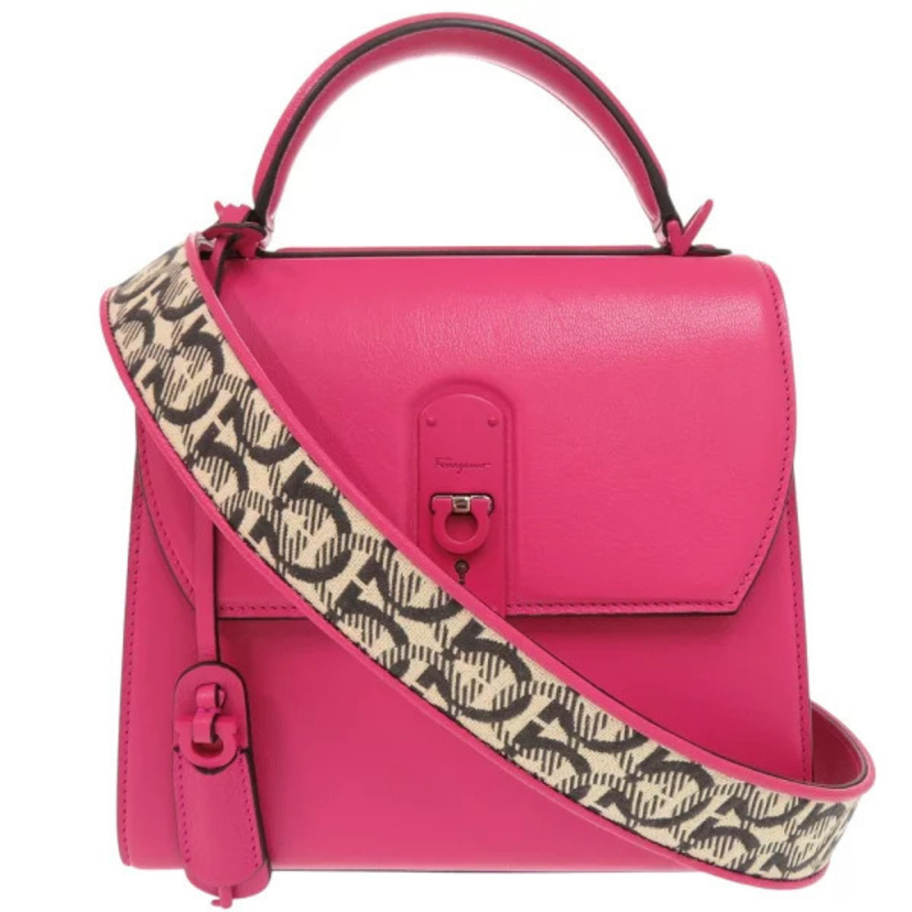Salvatore Ferragamo Boxyz Gancini Leather Pink 2way Shoulder Bag